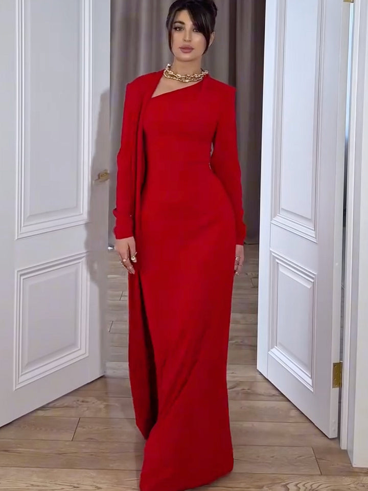 Red Shawl Simple Dress-YL250701HSPJ