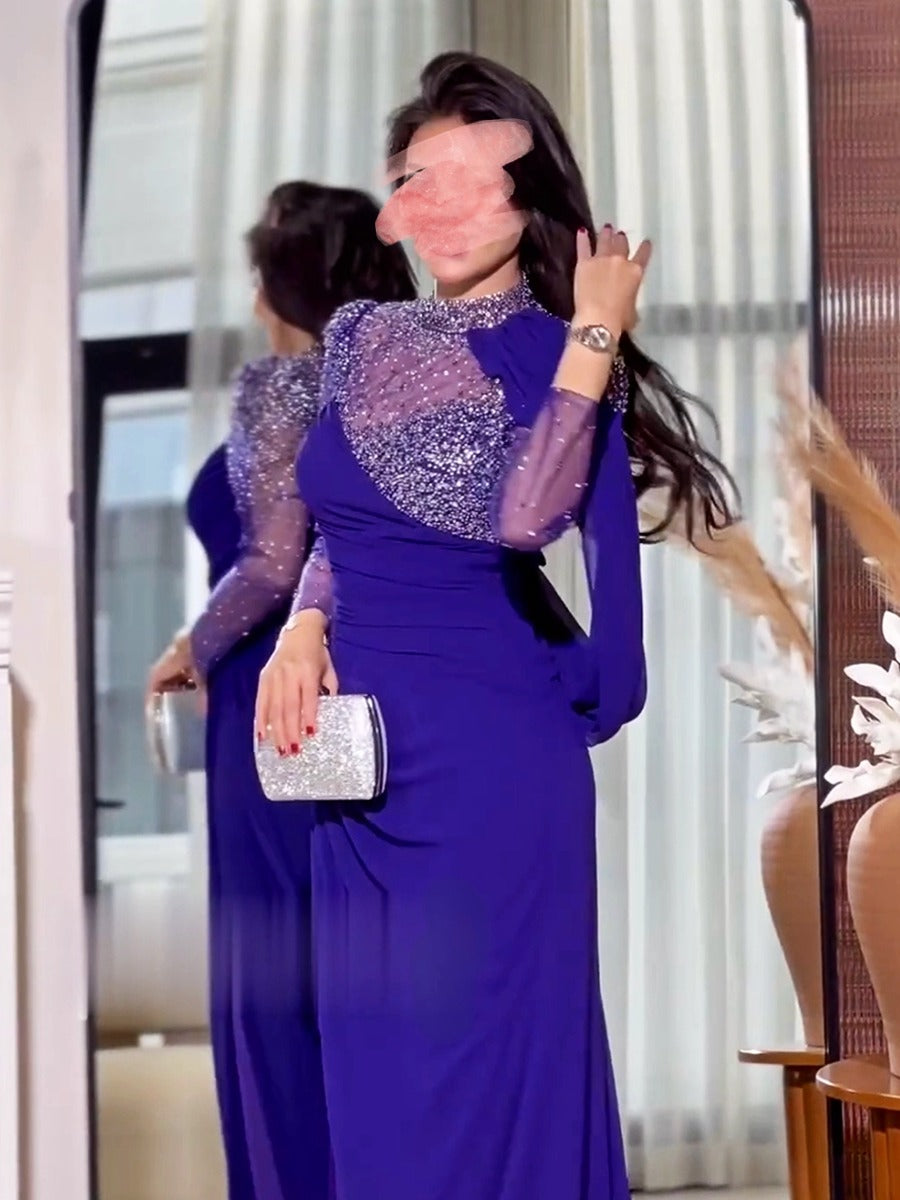 Rhinestone-Trimmed Irregular Design Dark Purple Evening Dress-SL24062101
