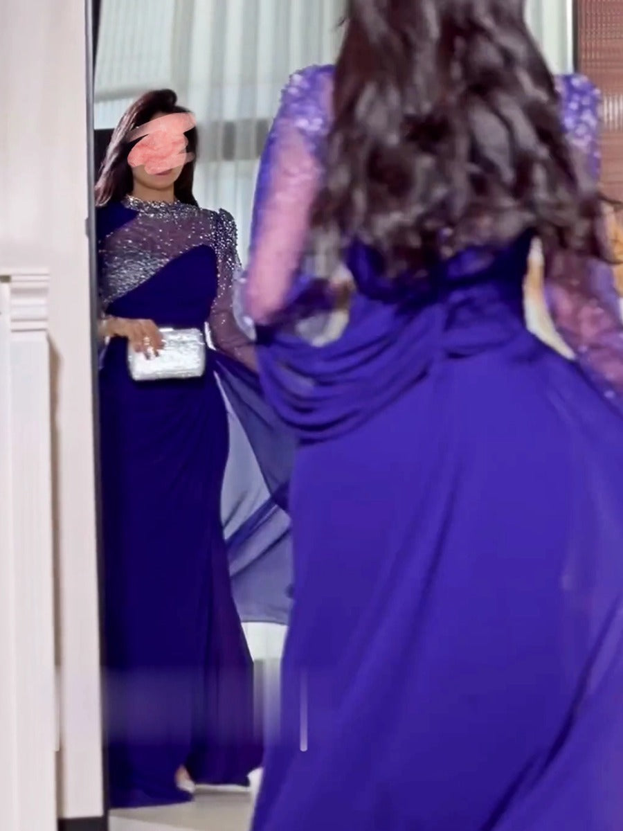 Rhinestone-Trimmed Irregular Design Dark Purple Evening Dress-SL24062101
