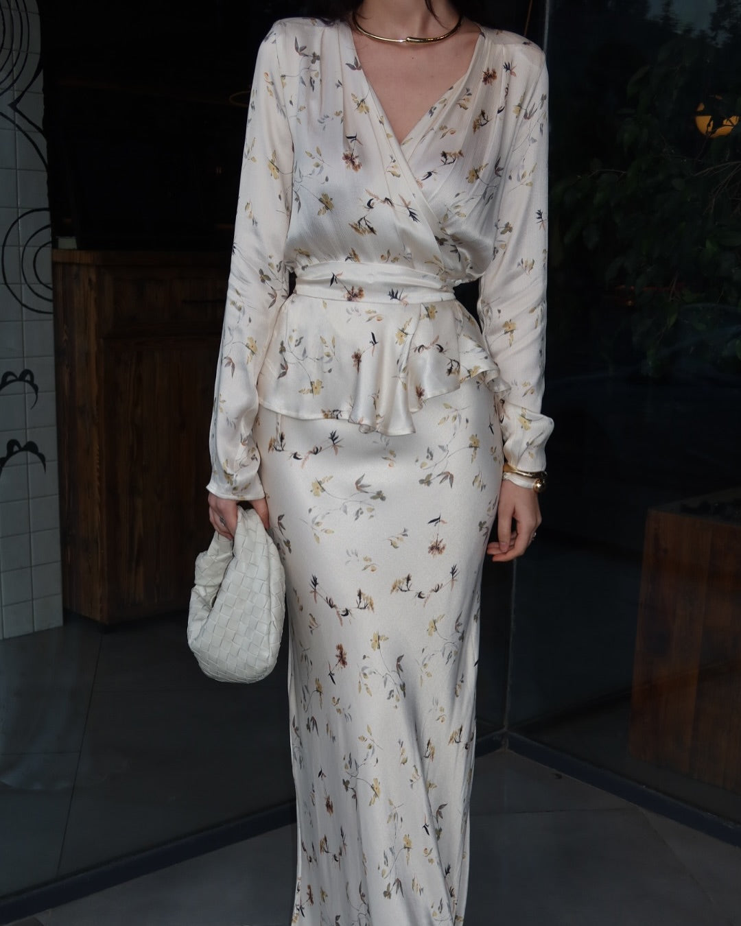 White Silk Stain Floral Printed Top+Long Skirt 2-Pcs Set-LL250527BSYH