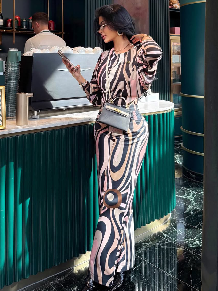 Striped Printed Top+Casual Pants 2-Pcs Set-YL250618YHTZ