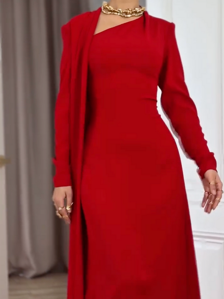 Red Shawl Simple Dress-YL250701HSPJ